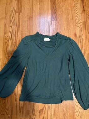 Nation LTD Teal V-Neck Balloon Sleeve Blouse